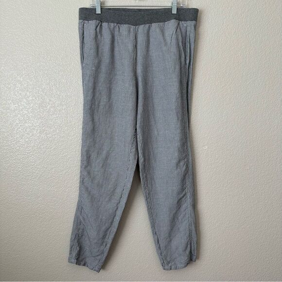 J. Jill Linen Blend White Gray Striped Pull On Pants - Picture 1 of 12